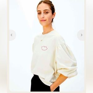 Clare V. Drop shoulder Tee with signature embroidered lip. Never worn.